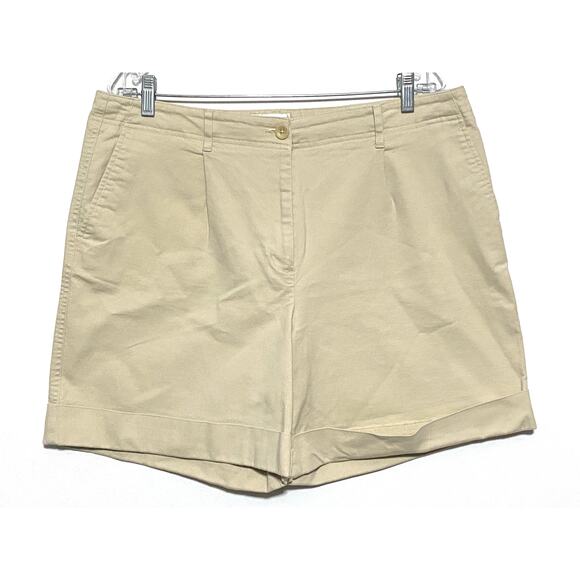 Talbots Pleated Shorts Khakis Chino Beige Cuffed High Rise Stretch Womens 16 - Picture 1 of 5